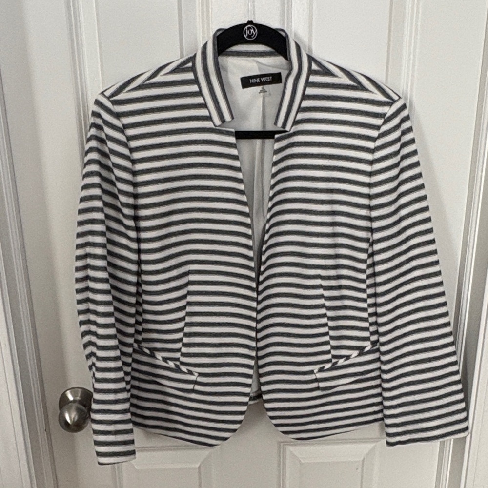 Nine West Women's Navy Denim and White Striped Blazer
